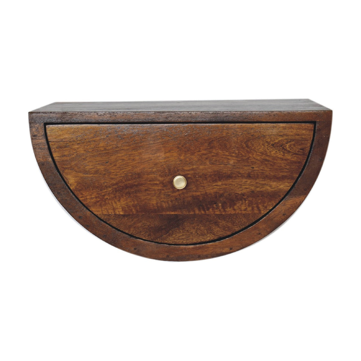 Solid Mango Wood Floating Nightstand – Chestnut Finish, Crescent 1-Drawer Design