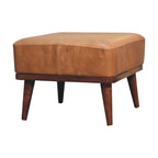 Tan Buffalo Leather Footstool – Chestnut Mango Wood Legs