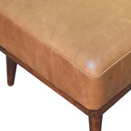 Tan Buffalo Leather Footstool – Chestnut Mango Wood Legs