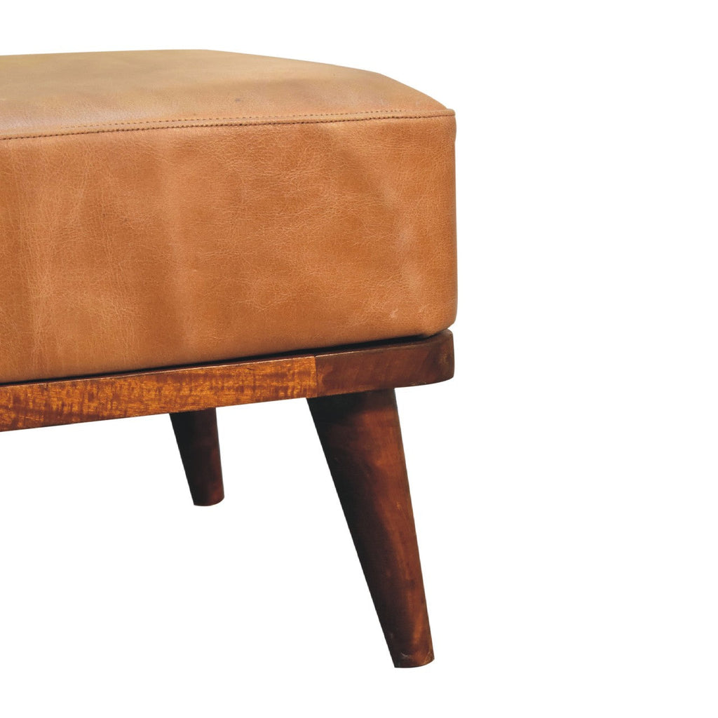 Tan Buffalo Leather Footstool – Chestnut Mango Wood Legs