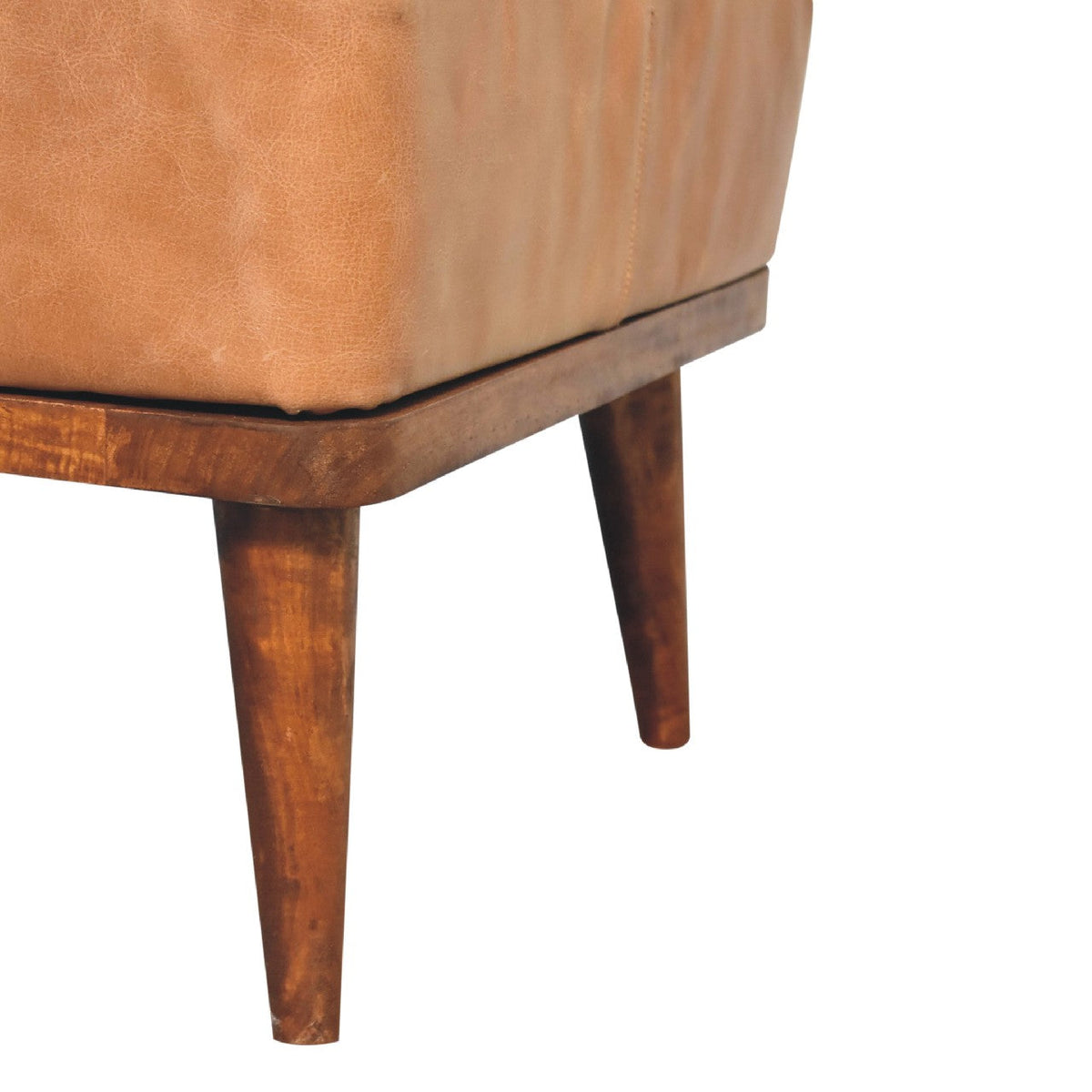 Tan Buffalo Leather Footstool – Chestnut Mango Wood Legs