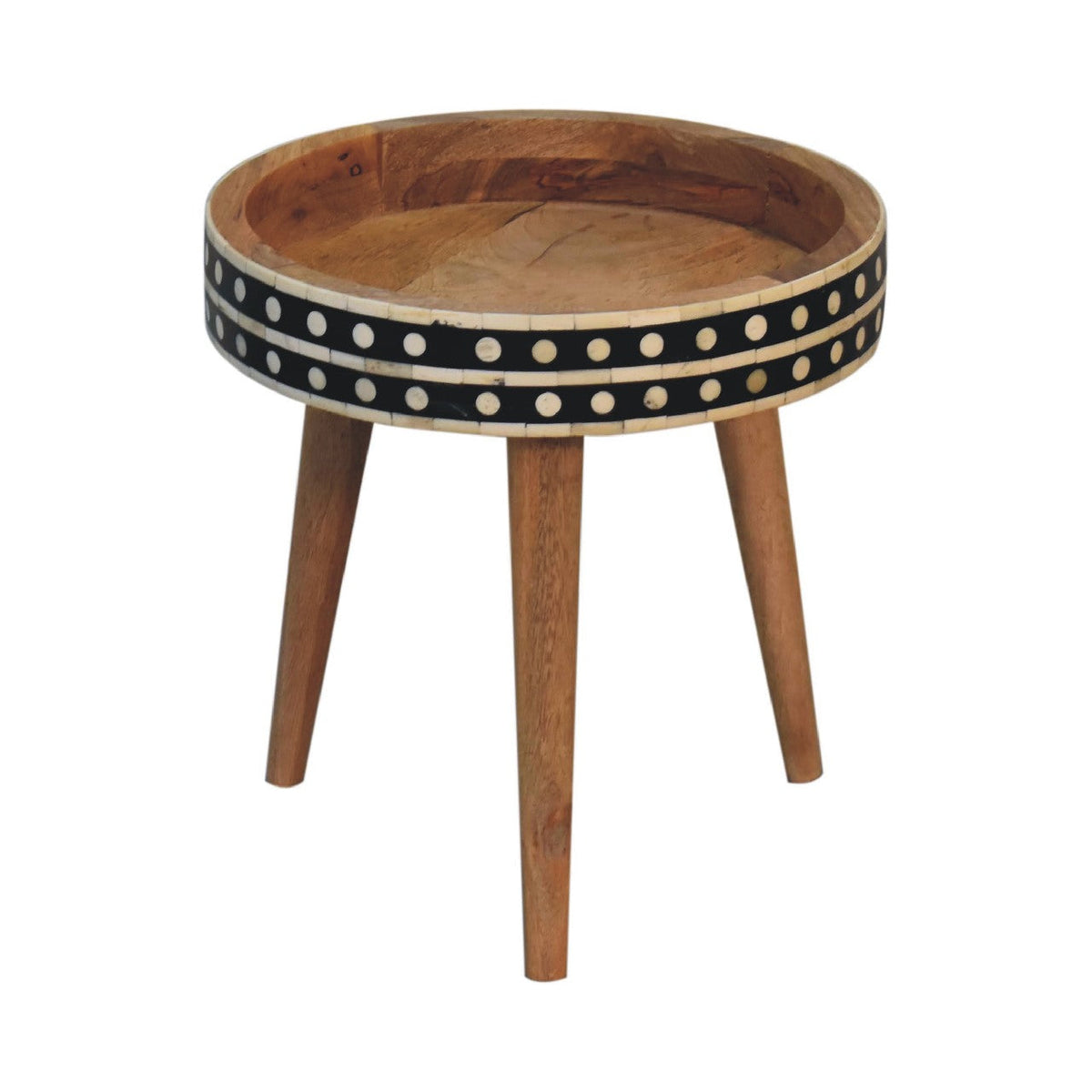 Mini Pattern Nordic Solid Mango Wood End Table – Oak-Ish Finish