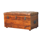 Buffalo Leather & Solid Mango Wood Storage Trunk – Chestnut Finish