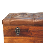 Buffalo Leather & Solid Mango Wood Storage Trunk – Chestnut Finish