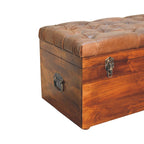 Buffalo Leather & Solid Mango Wood Storage Trunk – Chestnut Finish