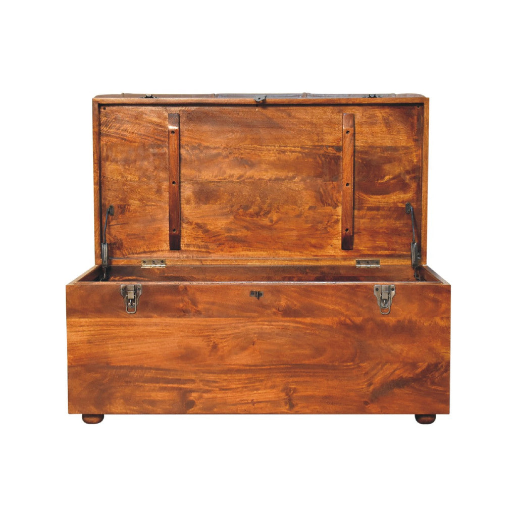Buffalo Leather & Solid Mango Wood Storage Trunk – Chestnut Finish