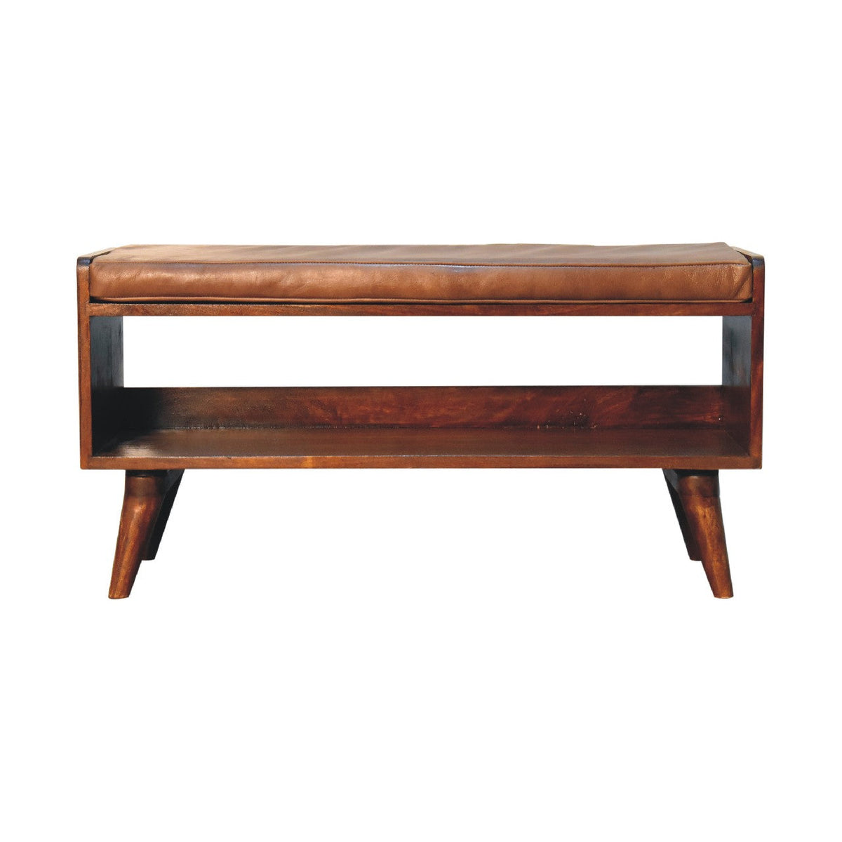 Bench with Brown Leather Seatpad – Chestnut Finish