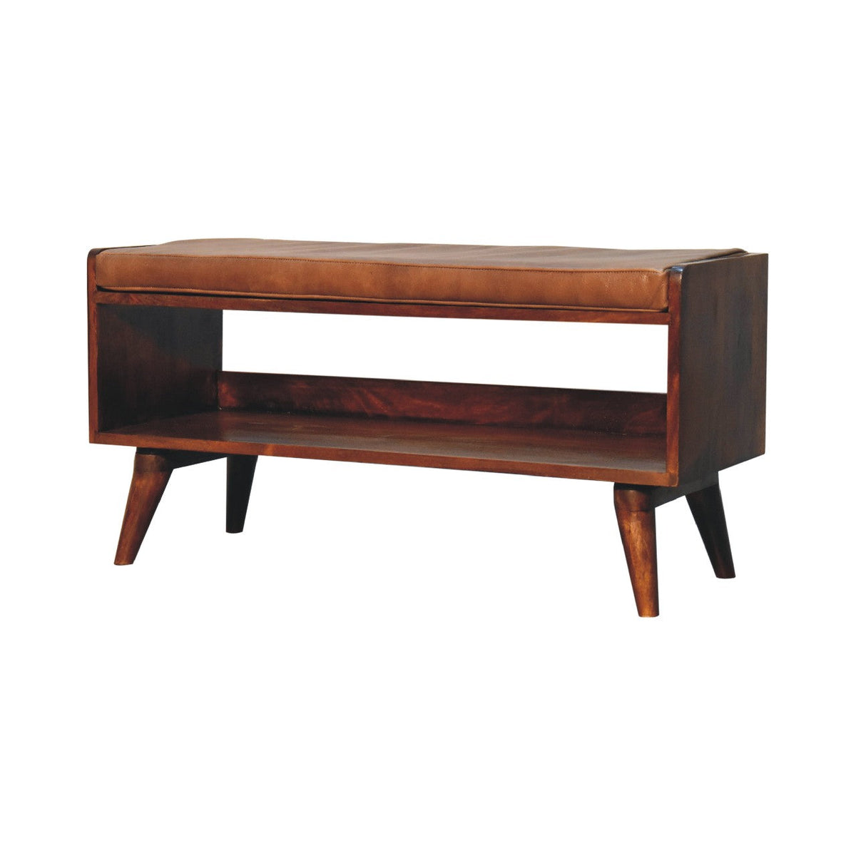 Bench with Brown Leather Seatpad – Chestnut Finish