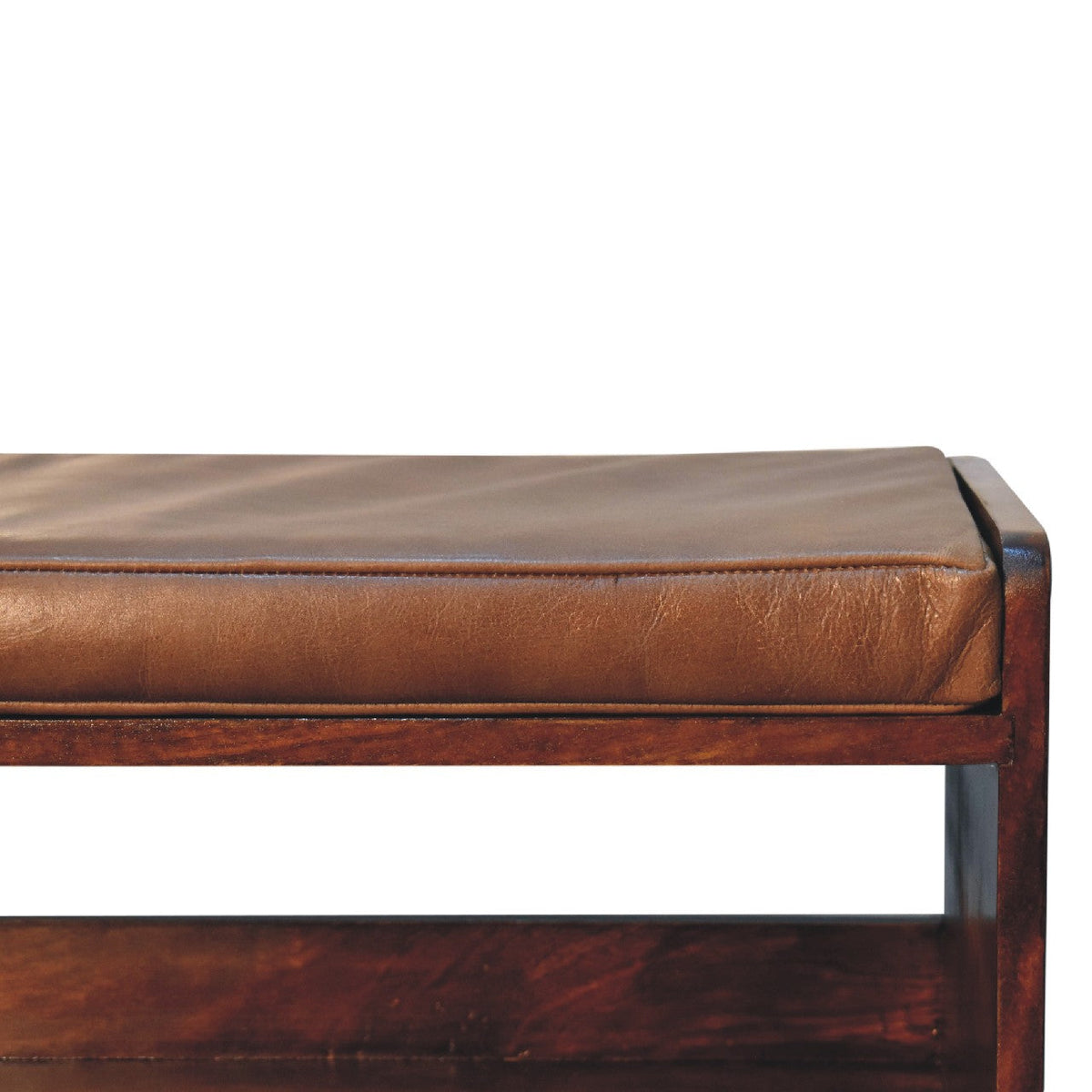 Bench with Brown Leather Seatpad – Chestnut Finish