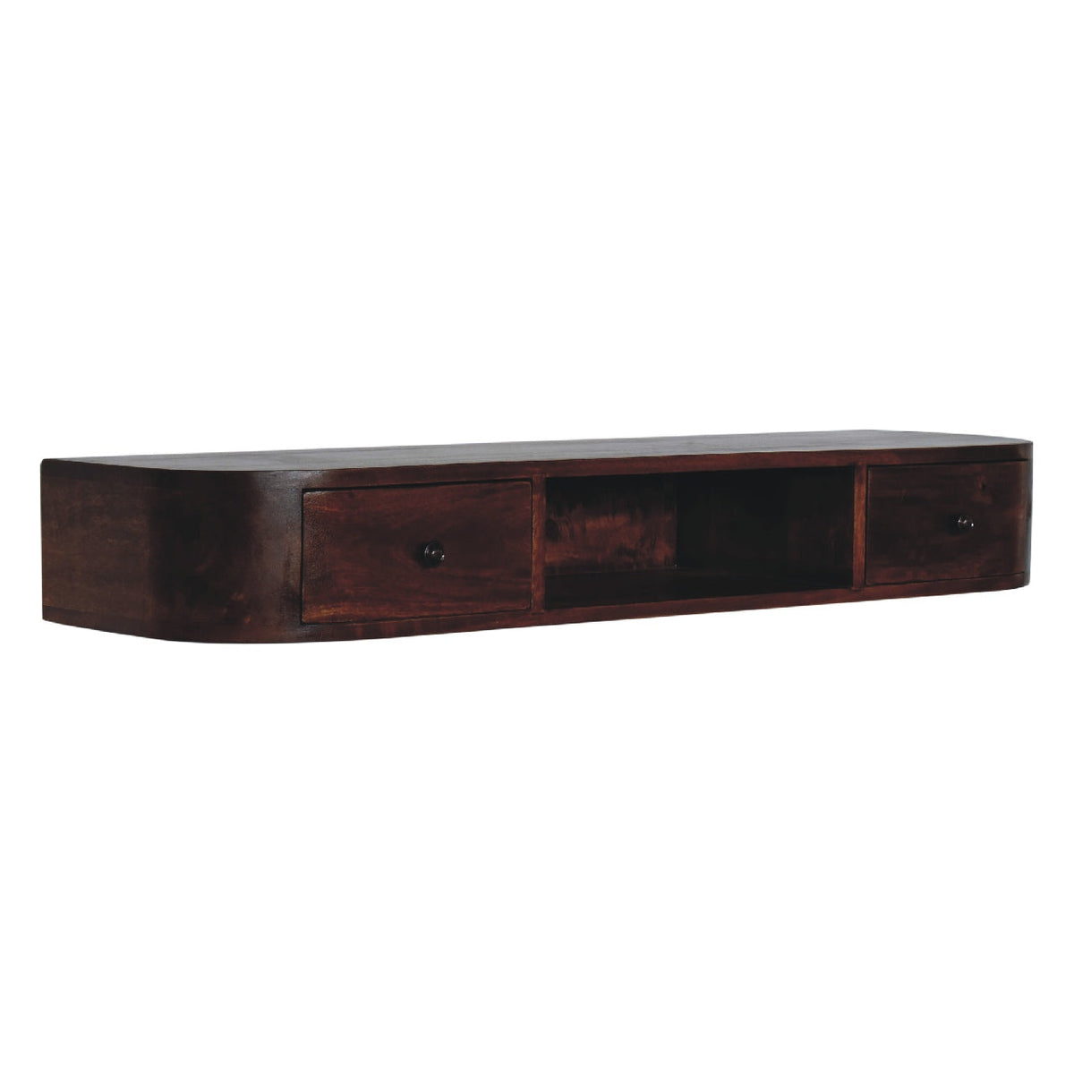 Lunar 2-Drawer Wall-Mounted Solid Mango Wood Console – Chestnut Finish