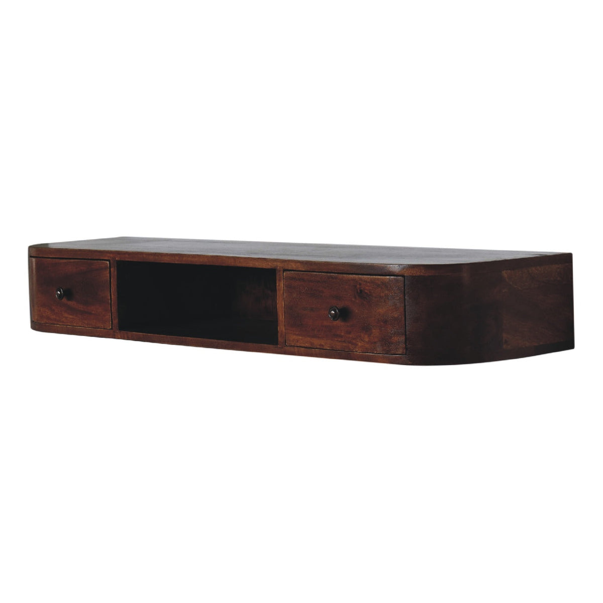 Lunar 2-Drawer Wall-Mounted Solid Mango Wood Console – Chestnut Finish