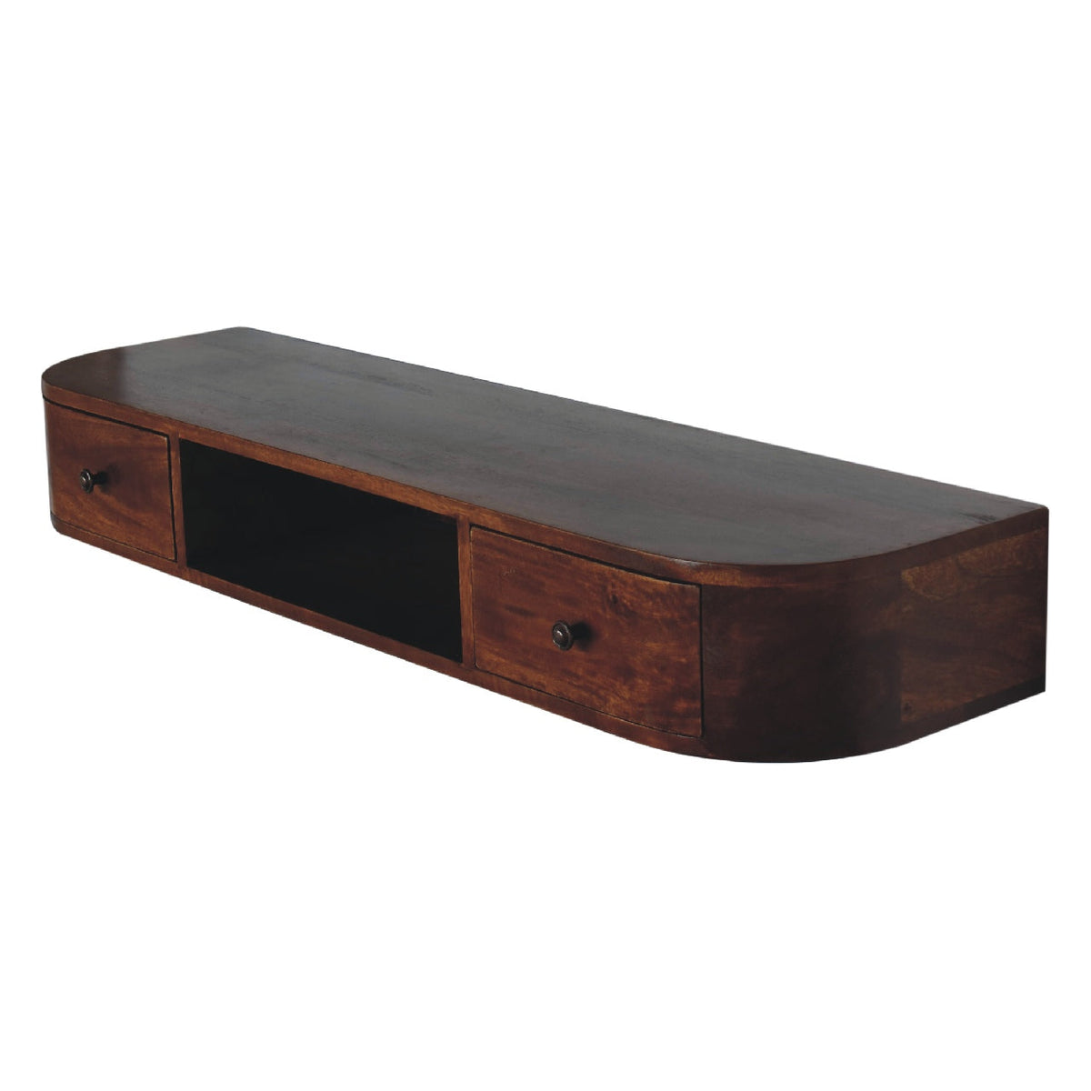 Lunar 2-Drawer Wall-Mounted Solid Mango Wood Console – Chestnut Finish