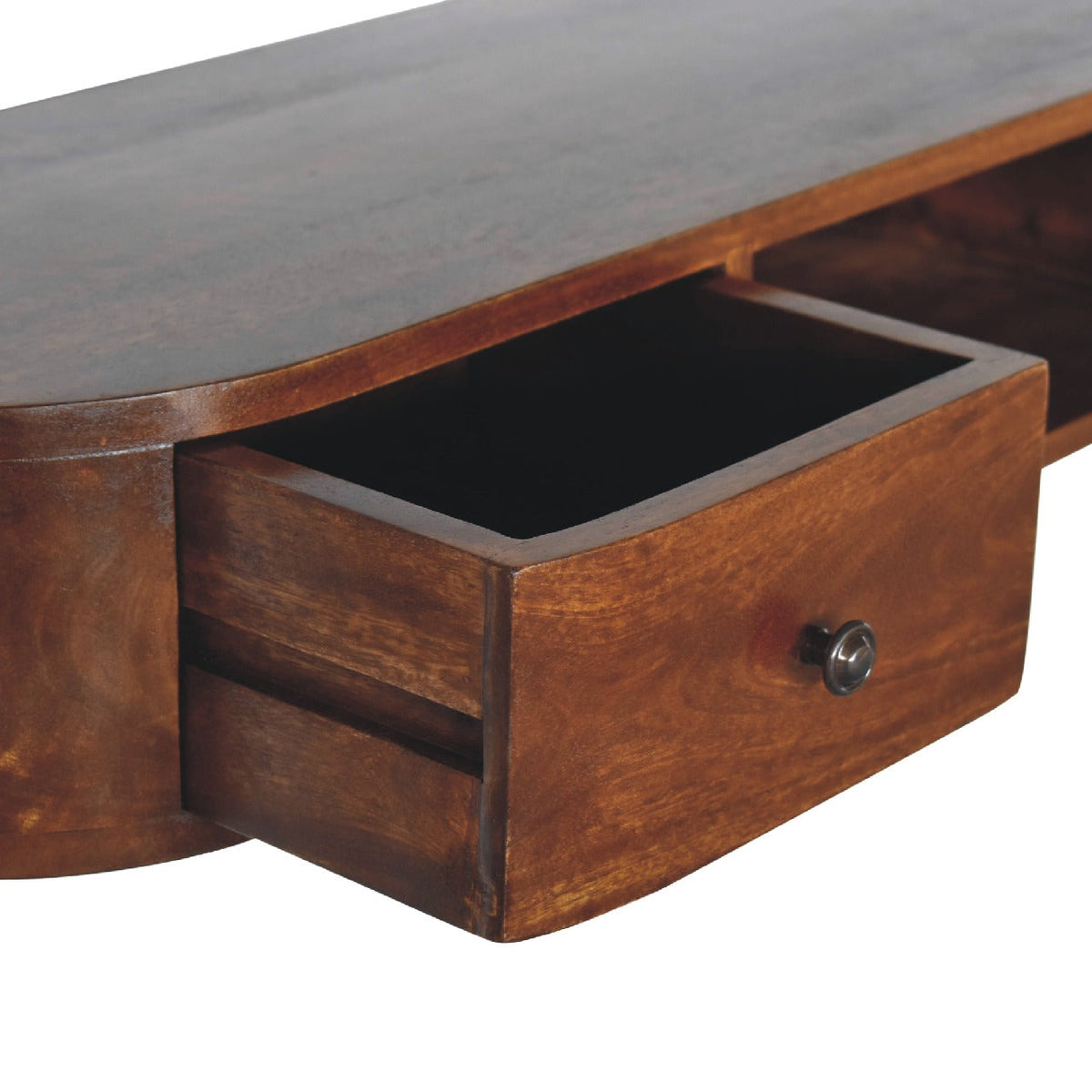 Lunar 2-Drawer Wall-Mounted Solid Mango Wood Console – Chestnut Finish