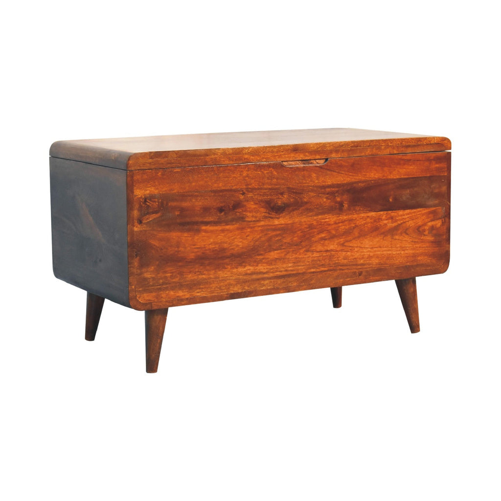Curved Solid Mango Wood Blanket Chest – Chestnut Finish