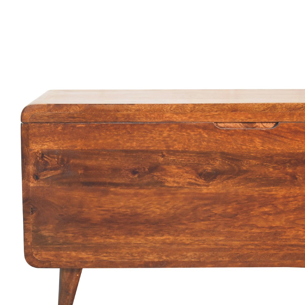 Curved Solid Mango Wood Blanket Chest – Chestnut Finish