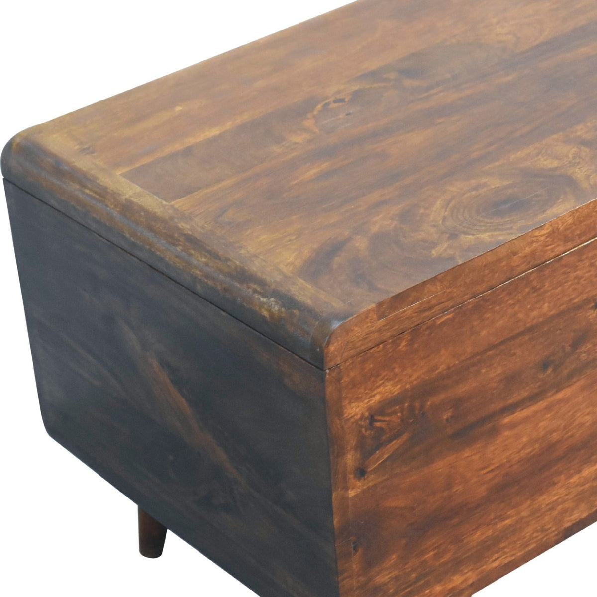 Curved Solid Mango Wood Blanket Chest – Chestnut Finish