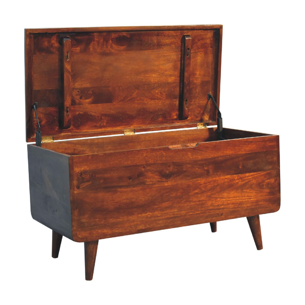 Curved Solid Mango Wood Blanket Chest – Chestnut Finish