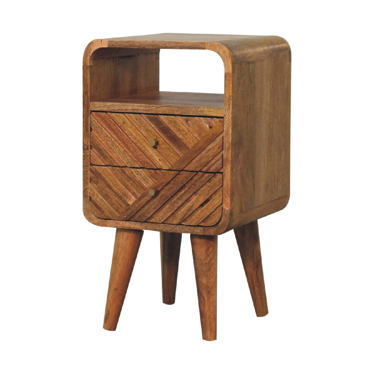 Mini Lille Curved Solid Mango Wood Nightstand – Oak-Ish Finish