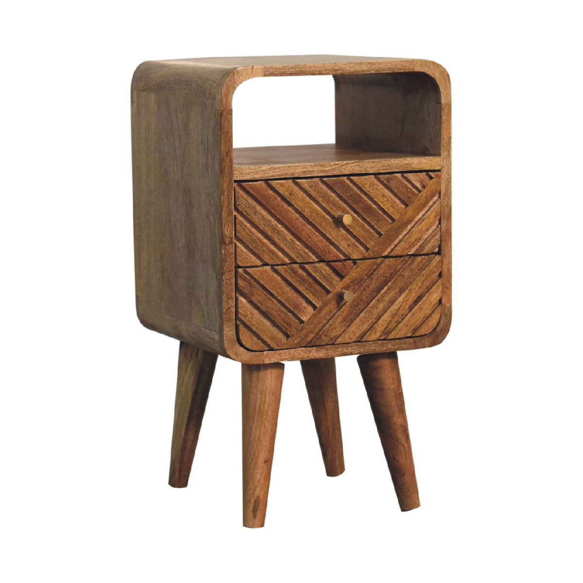 Mini Lille Curved Solid Mango Wood Nightstand – Oak-Ish Finish