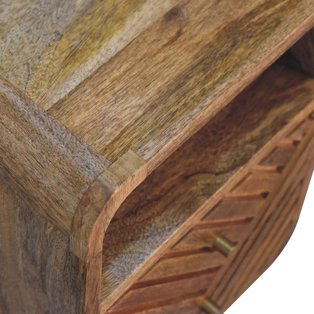 Mini Lille Curved Solid Mango Wood Nightstand – Oak-Ish Finish