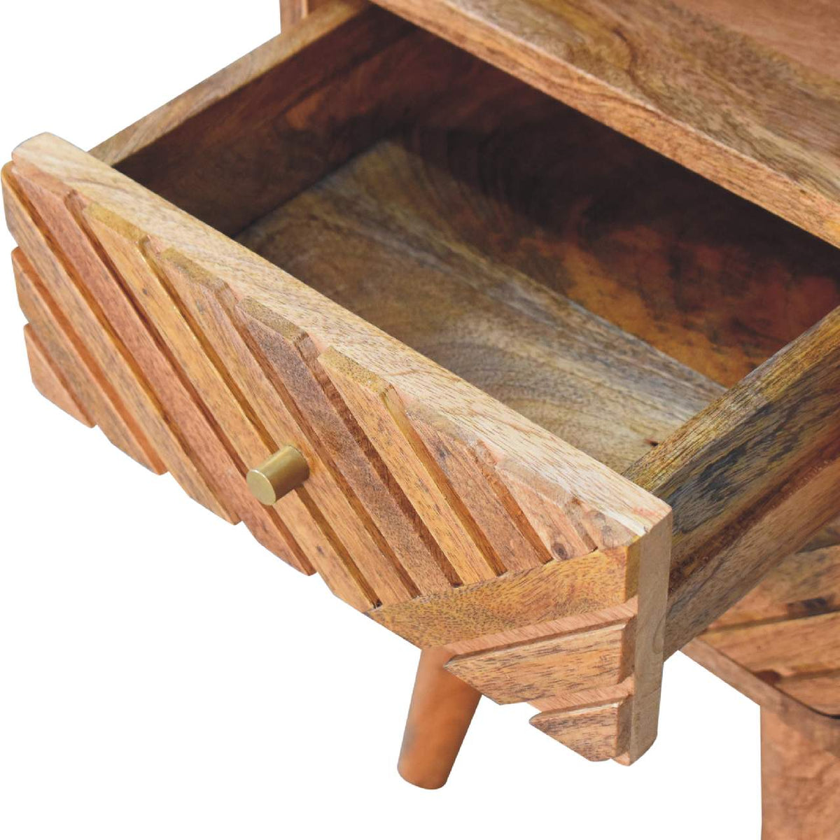 Mini Lille Curved Solid Mango Wood Nightstand – Oak-Ish Finish