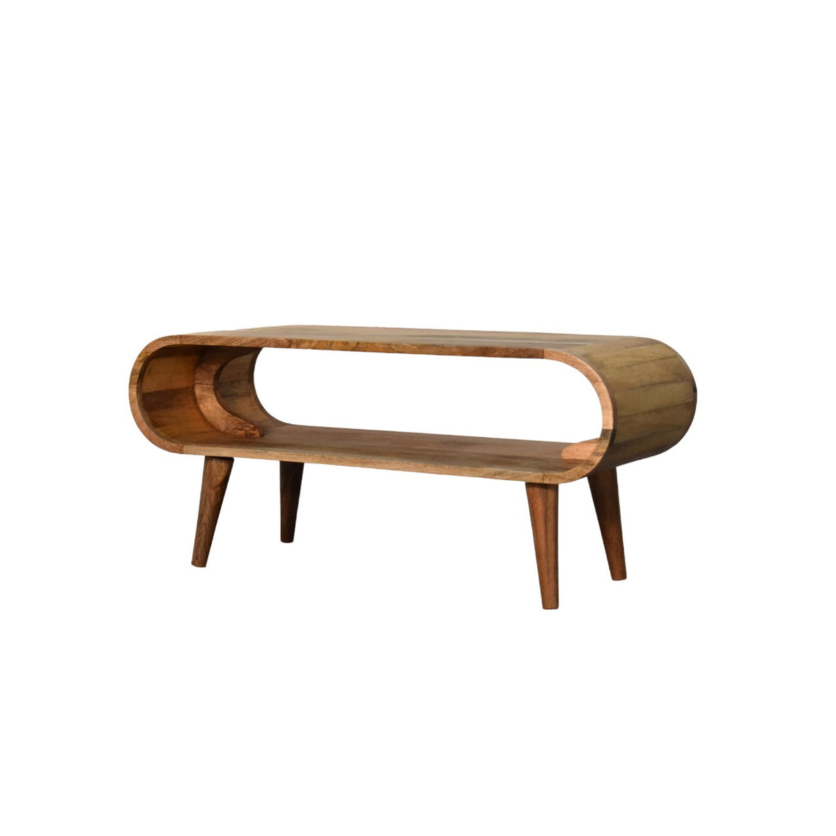 Amaya Solid Mango Wood Coffee Table – Oak-Ish Finish, Open Oval Nordic Design