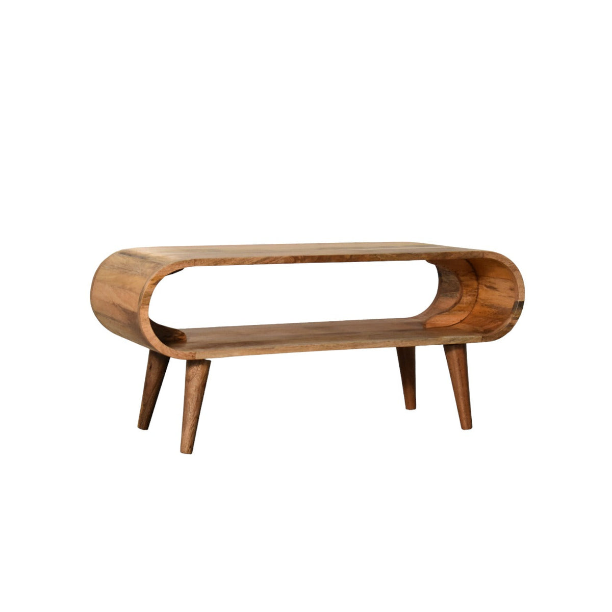 Amaya Solid Mango Wood Coffee Table – Oak-Ish Finish, Open Oval Nordic Design