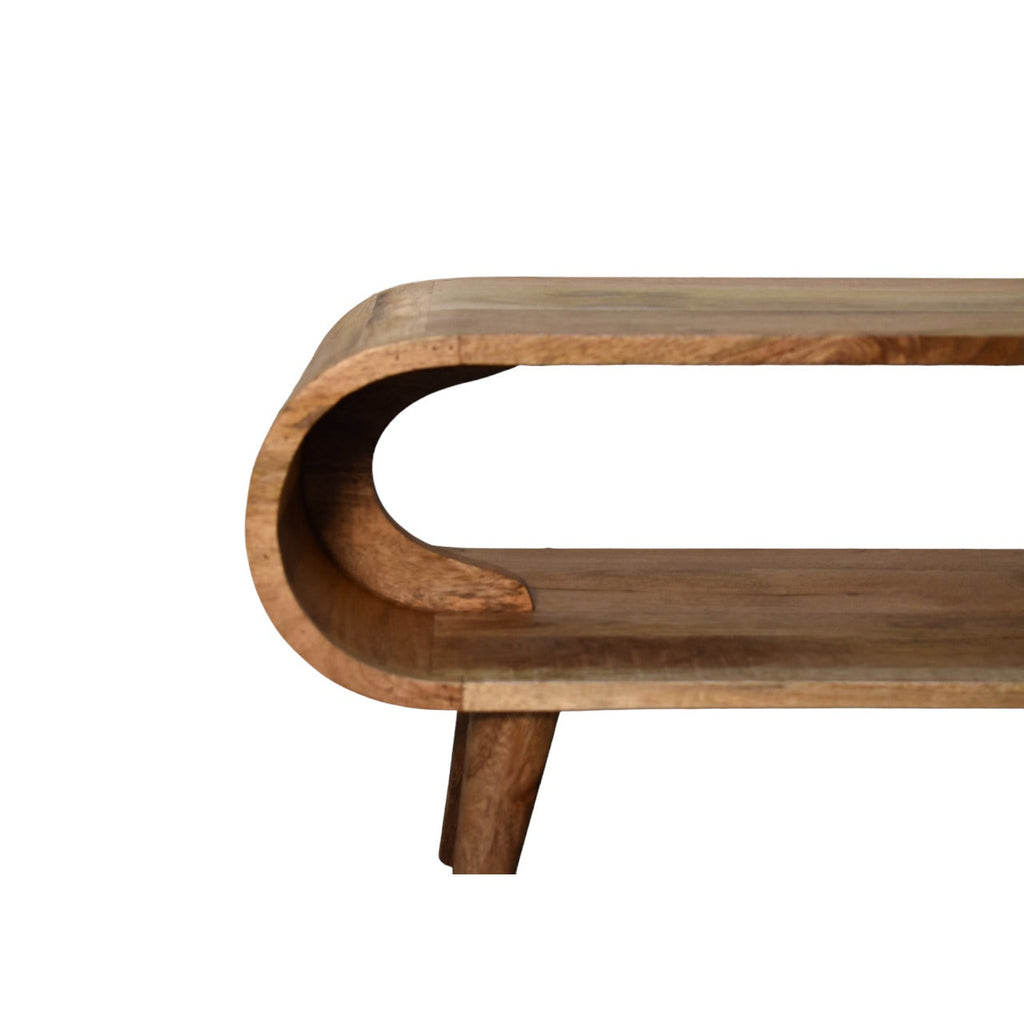 Amaya Solid Mango Wood Coffee Table – Oak-Ish Finish, Open Oval Nordic Design