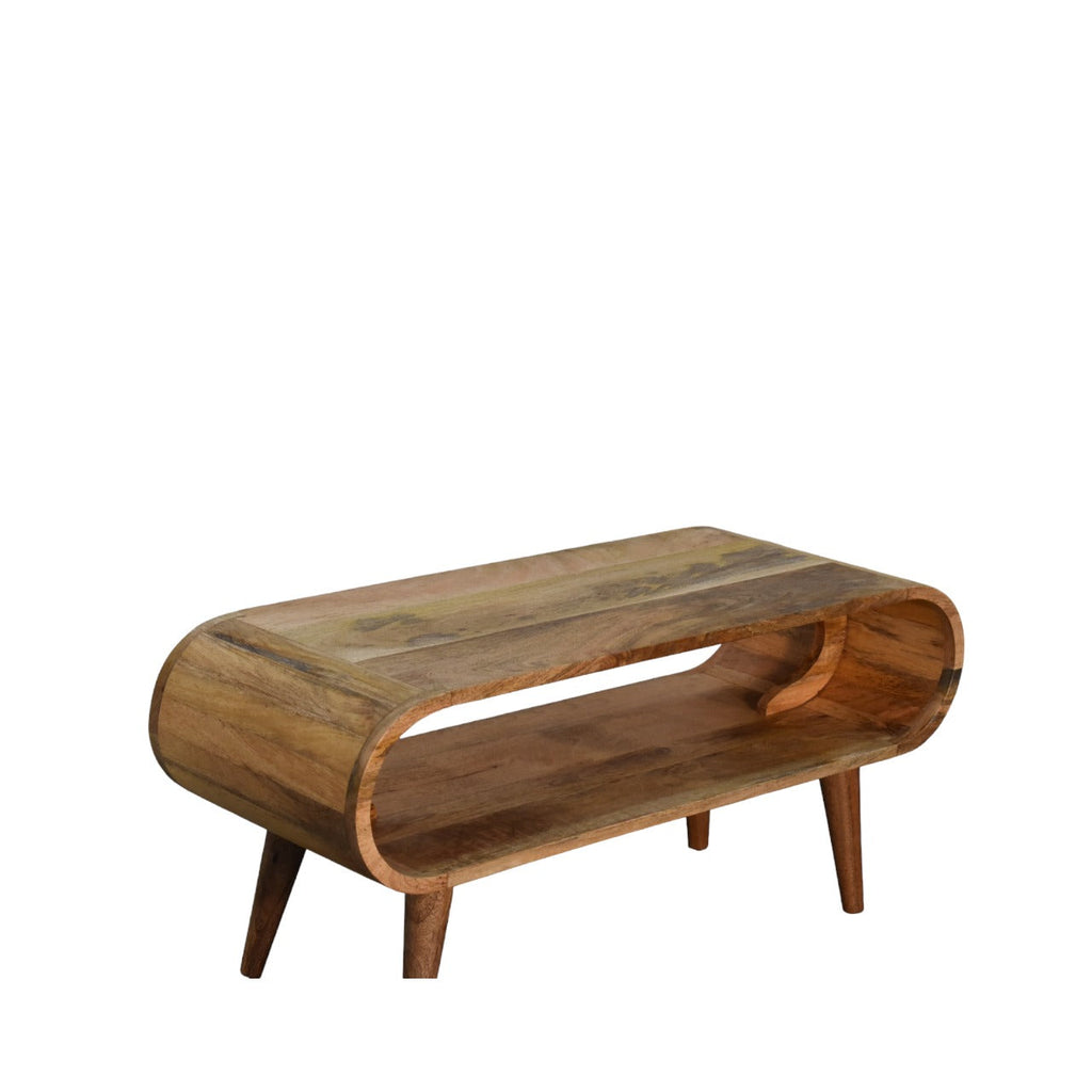 Amaya Solid Mango Wood Coffee Table – Oak-Ish Finish, Open Oval Nordic Design