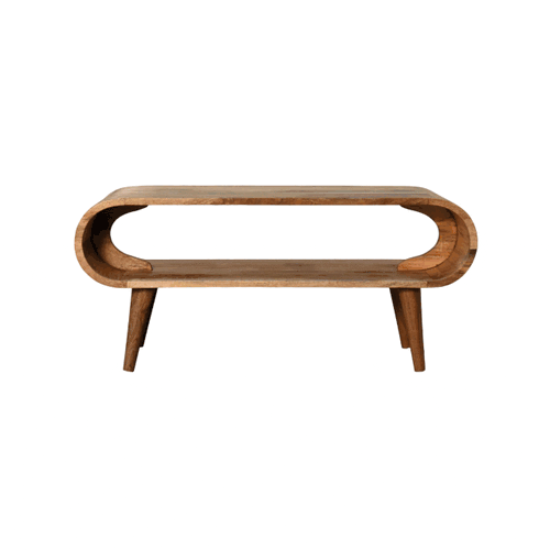 Amaya Solid Mango Wood Coffee Table – Oak-Ish Finish, Open Oval Nordic Design