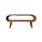 Amaya Solid Mango Wood Coffee Table – Oak-Ish Finish, Open Oval Nordic Design