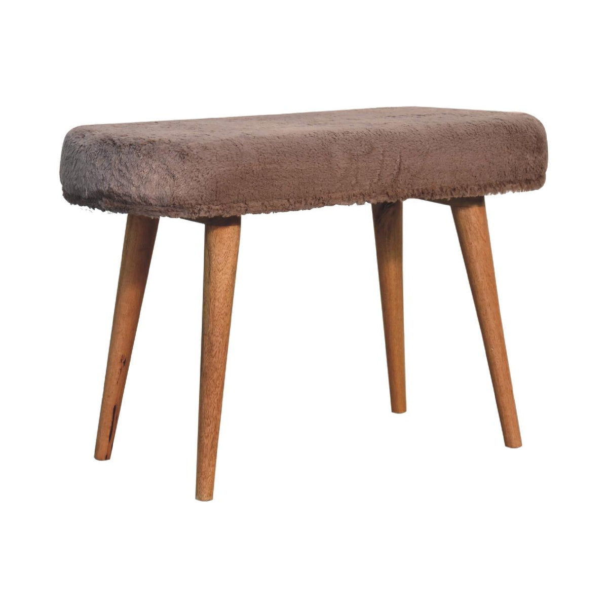 Mocha Faux Fur Fabric Bench – Oak-Ish Finish
