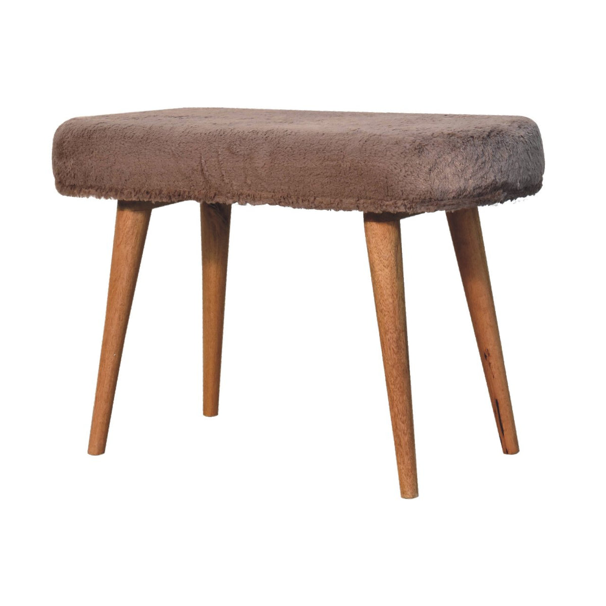 Mocha Faux Fur Fabric Bench – Oak-Ish Finish