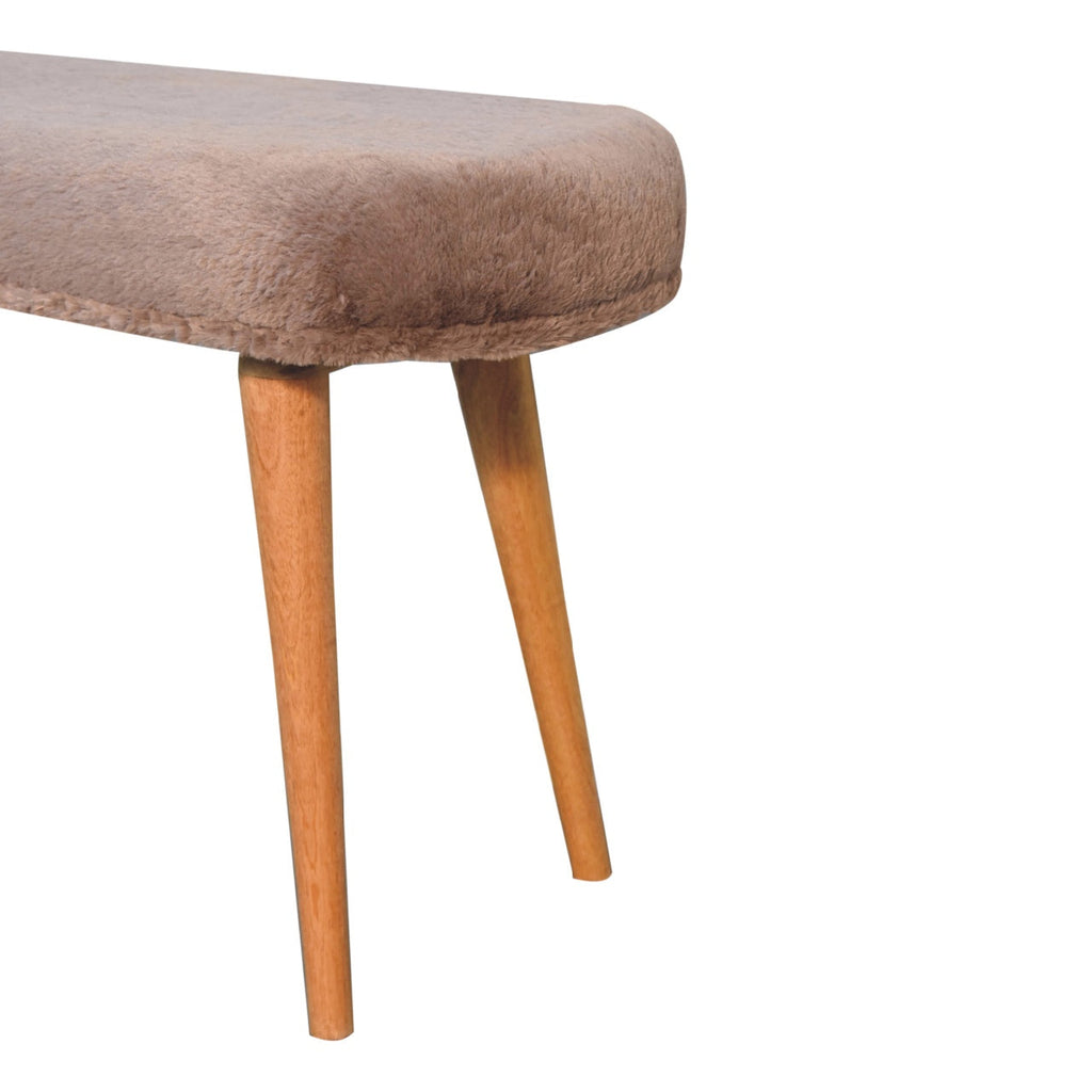 Mocha Faux Fur Fabric Bench – Oak-Ish Finish