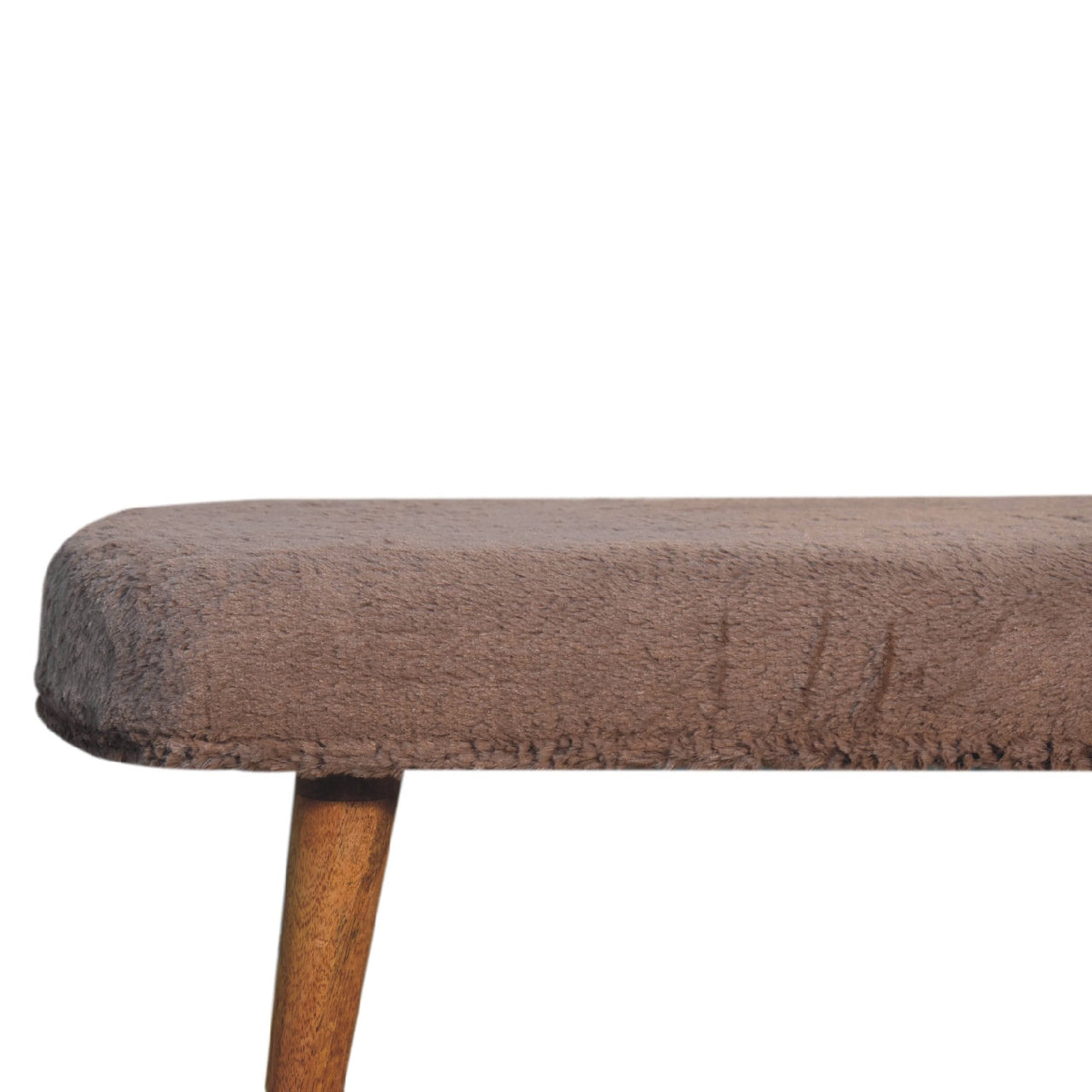 Mocha Faux Fur Fabric Bench – Oak-Ish Finish