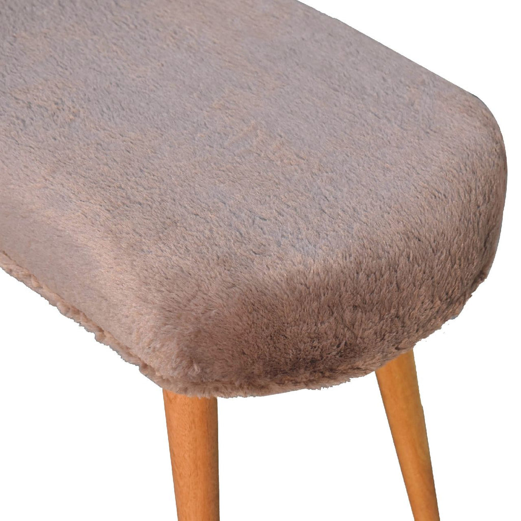 Mocha Faux Fur Fabric Bench – Oak-Ish Finish
