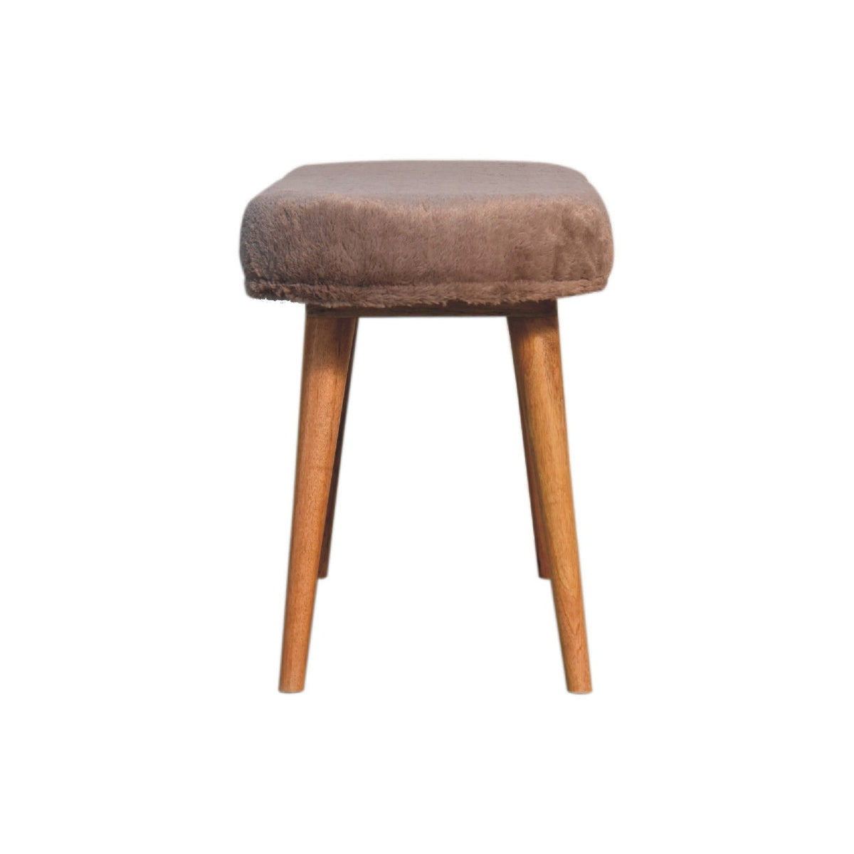Mocha Faux Fur Fabric Bench – Oak-Ish Finish