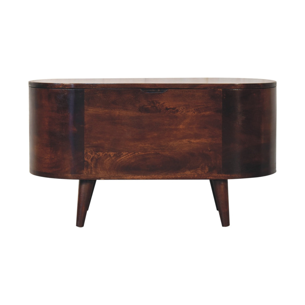 Solid Mango Wood Blanket Chest – Walnut Finish, Rounded Lift-Up Storage