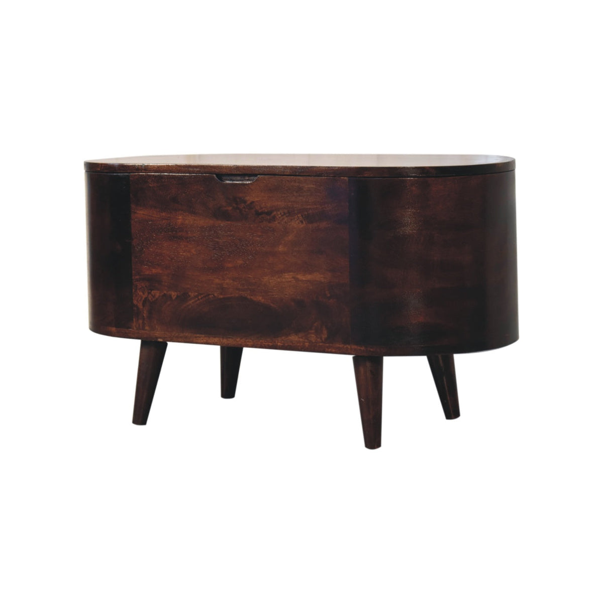 Solid Mango Wood Blanket Chest – Walnut Finish, Rounded Lift-Up Storage