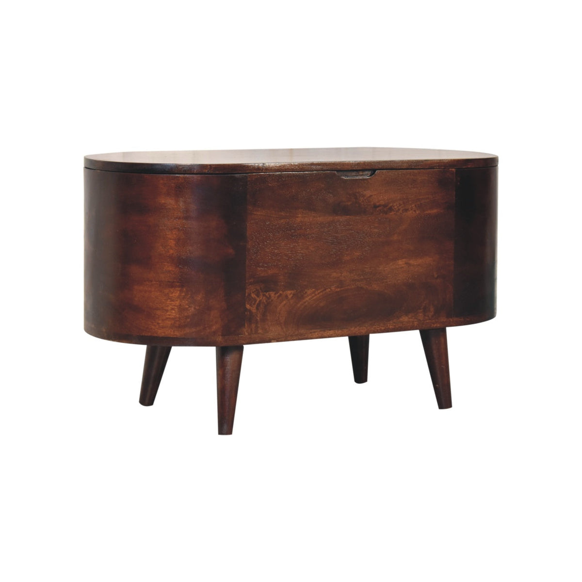 Solid Mango Wood Blanket Chest – Walnut Finish, Rounded Lift-Up Storage