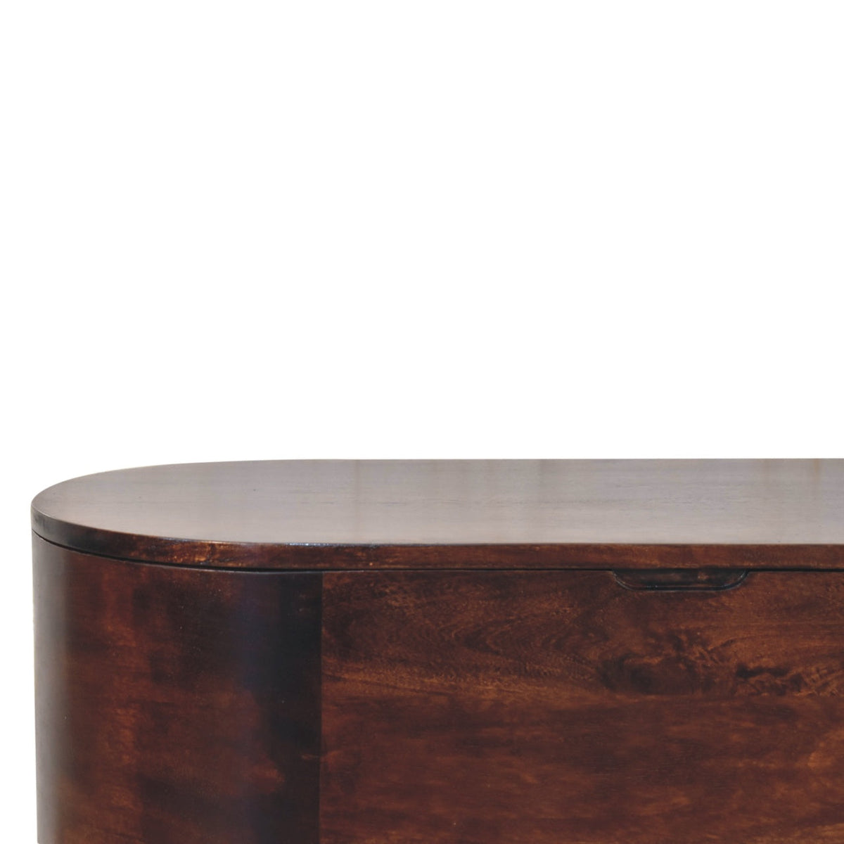 Solid Mango Wood Blanket Chest – Walnut Finish, Rounded Lift-Up Storage
