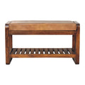 Small Buffalo Slatted Hallway Leather Bench – Chestnut Finish