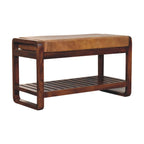 Small Buffalo Slatted Hallway Leather Bench – Chestnut Finish