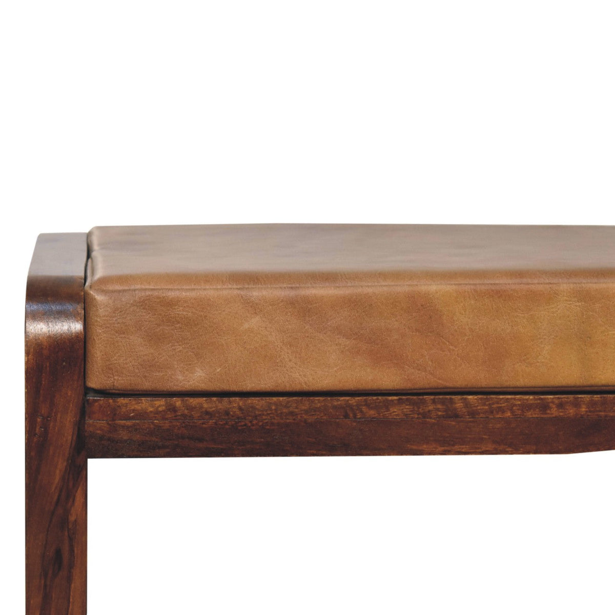 Small Buffalo Slatted Hallway Leather Bench – Chestnut Finish