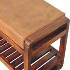 Small Buffalo Slatted Hallway Leather Bench – Chestnut Finish