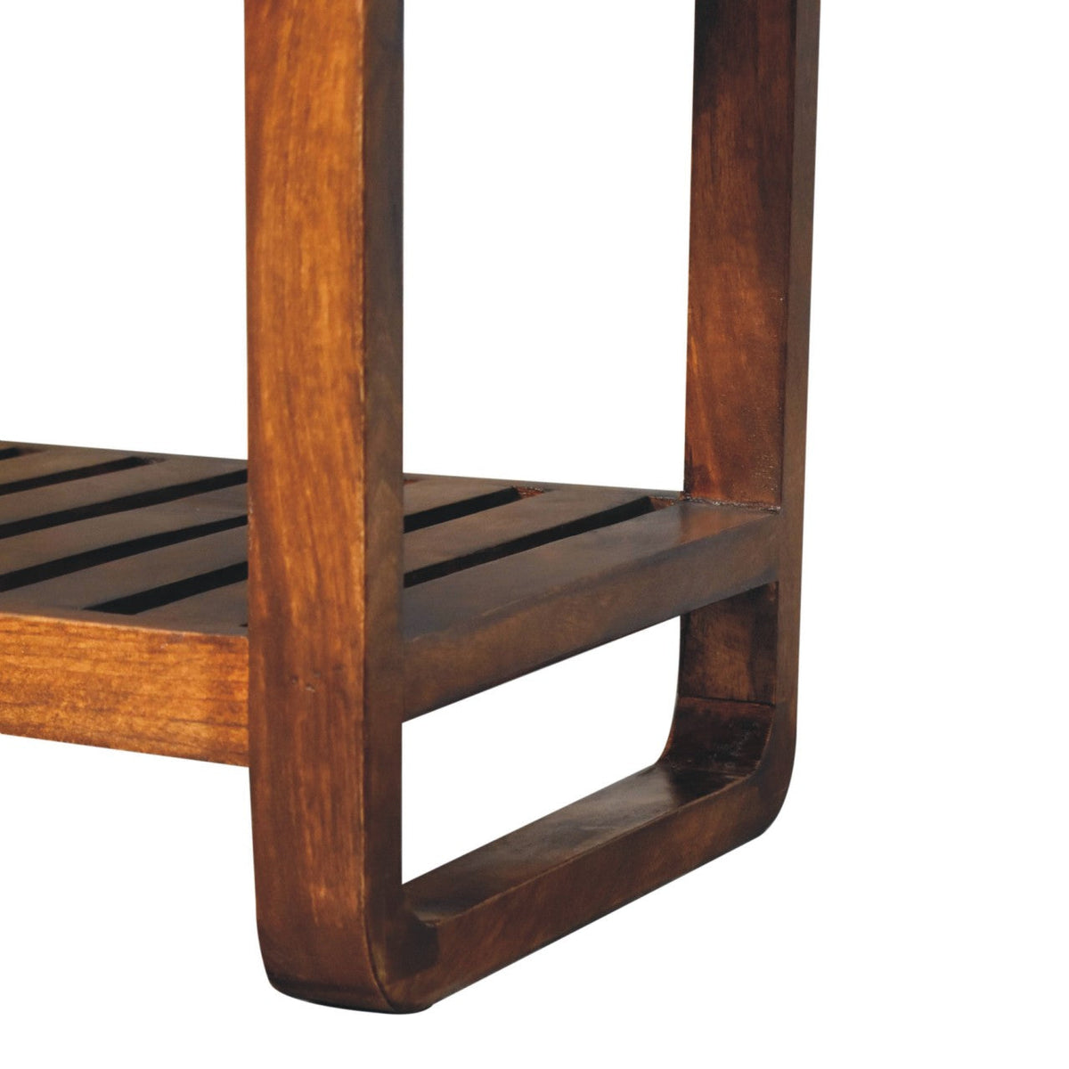 Small Buffalo Slatted Hallway Leather Bench – Chestnut Finish