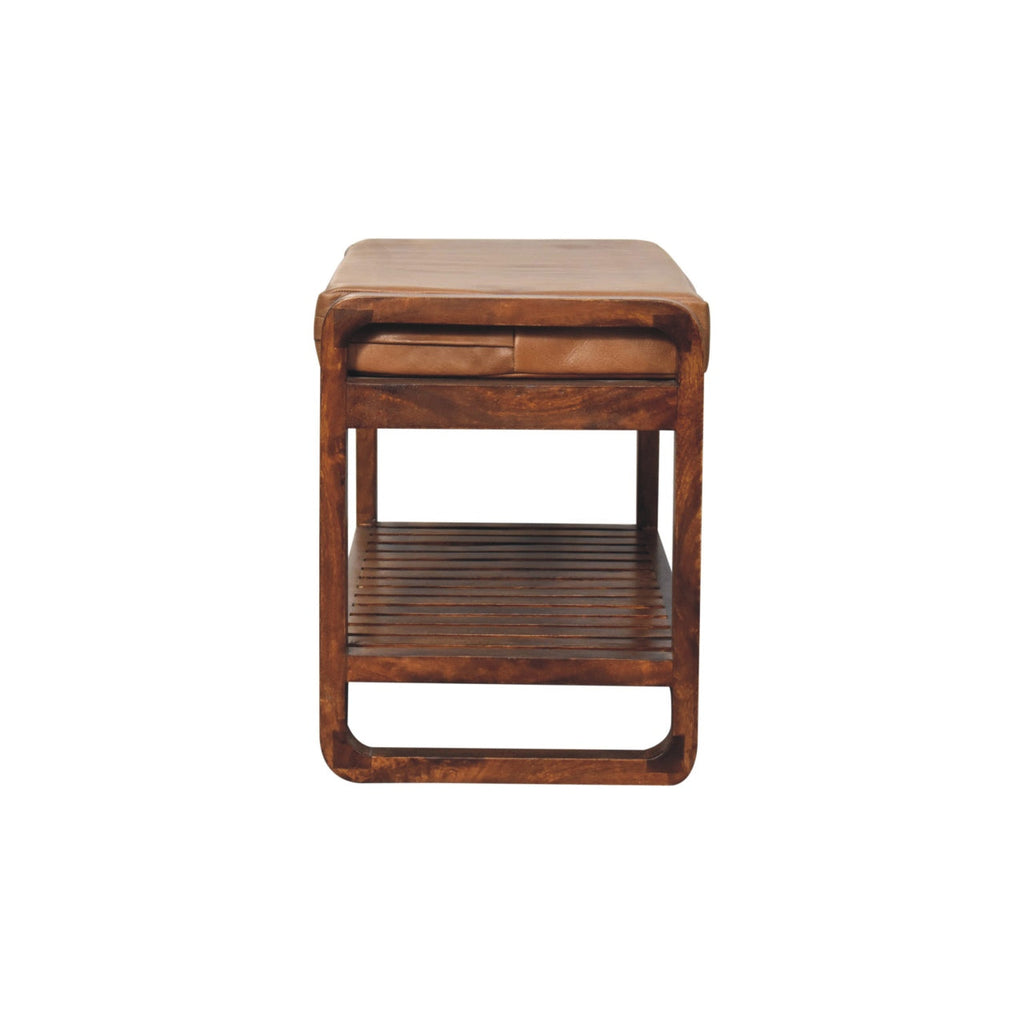 Small Buffalo Slatted Hallway Leather Bench – Chestnut Finish