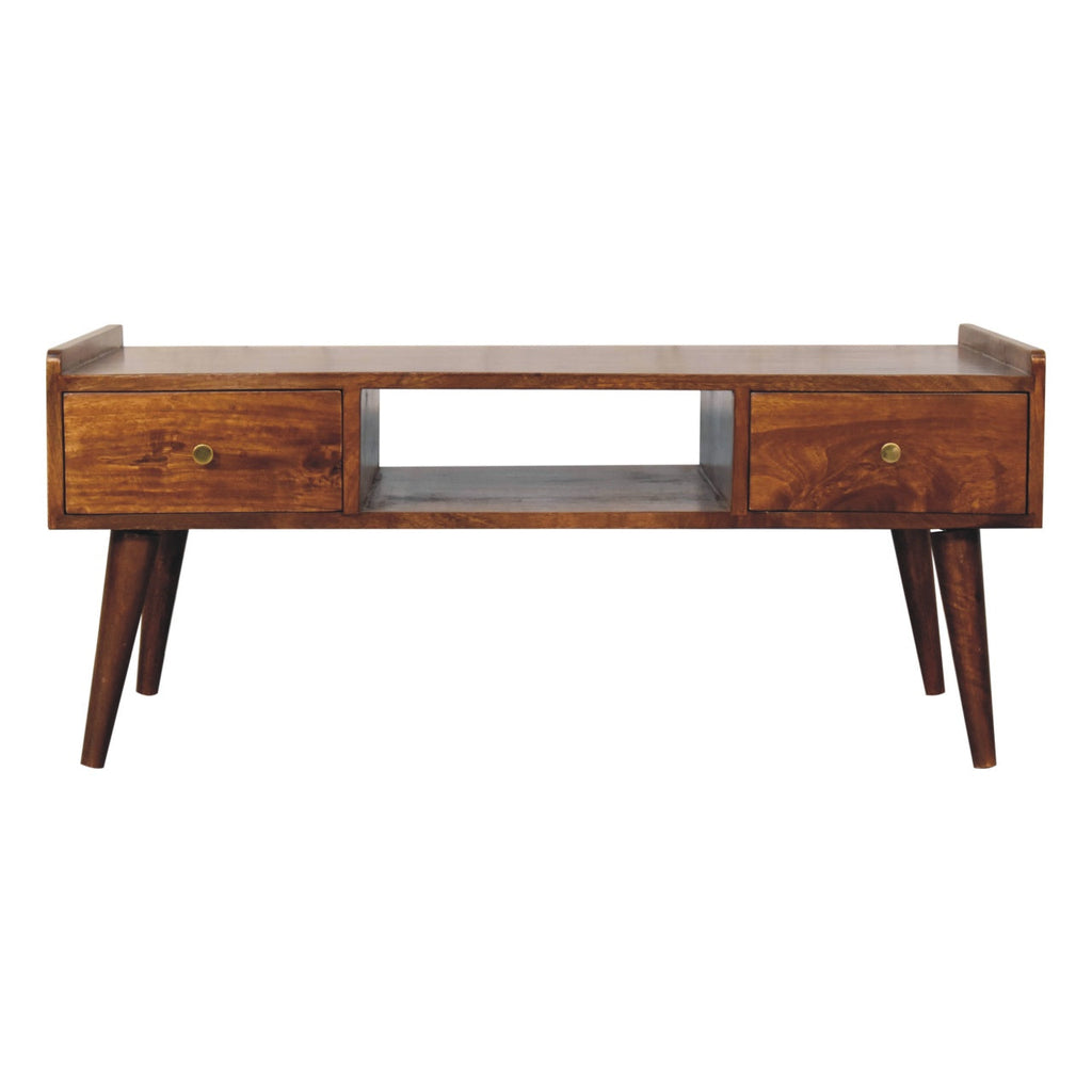 Elevated Solid Mango Wood Coffee Table – Chestnut Finish