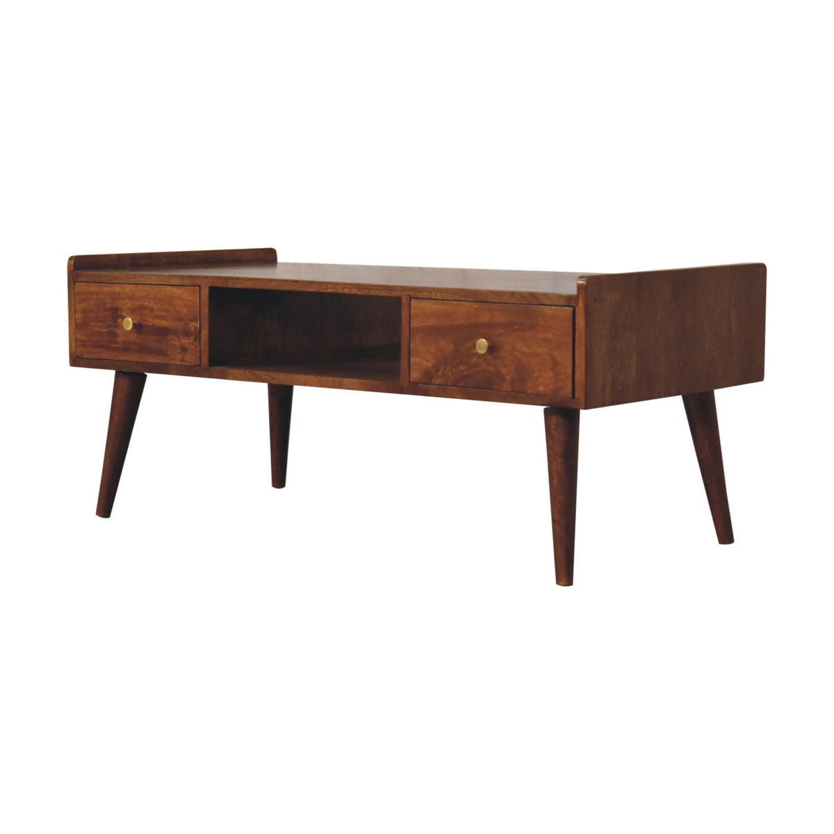 Elevated Solid Mango Wood Coffee Table – Chestnut Finish