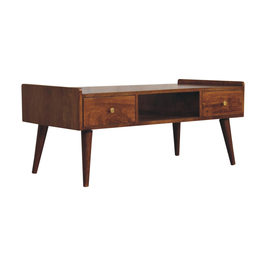 Elevated Solid Mango Wood Coffee Table – Chestnut Finish